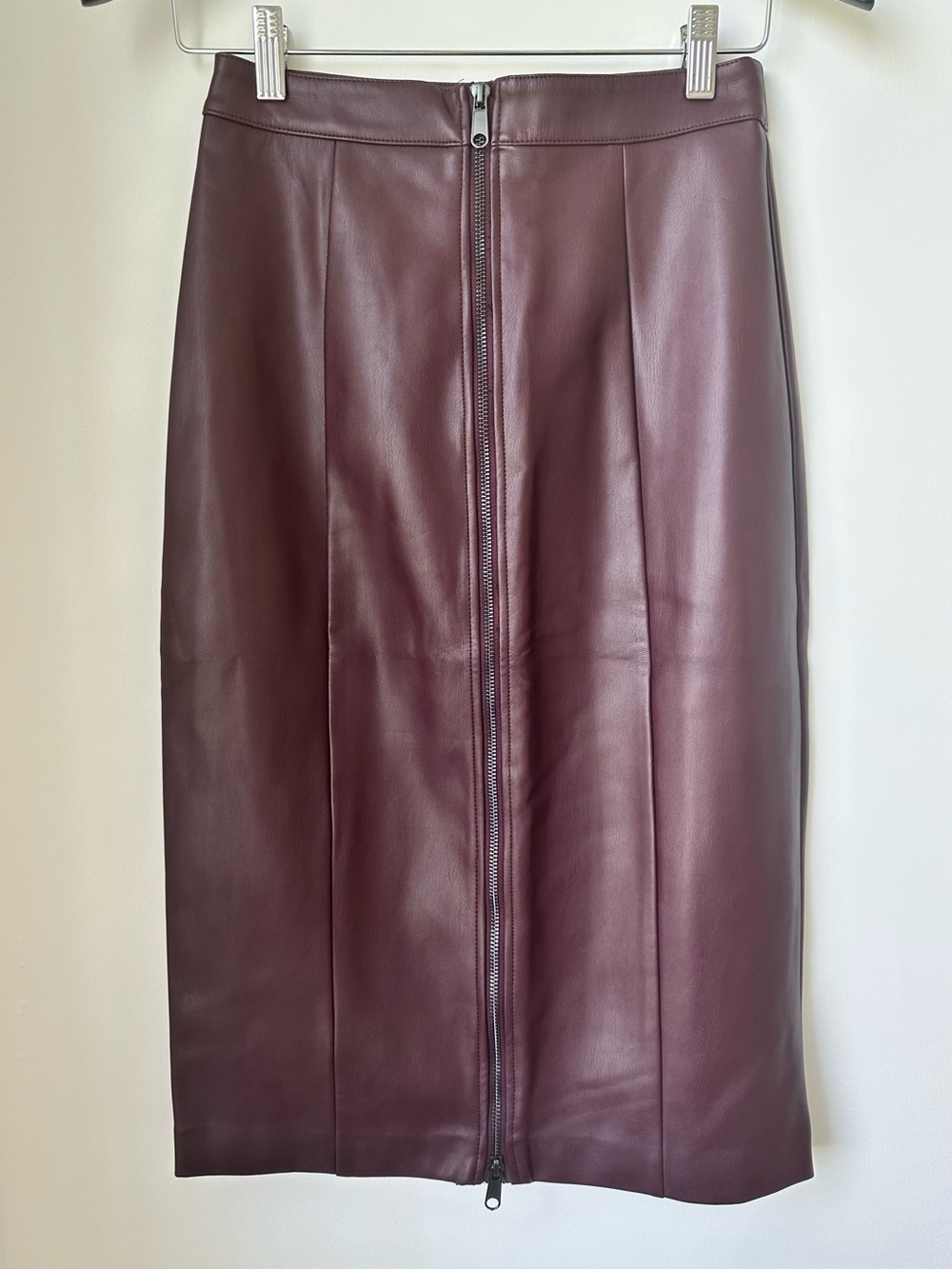 Bar III Wine Faux Leather Pencil Skirt with Front Zip